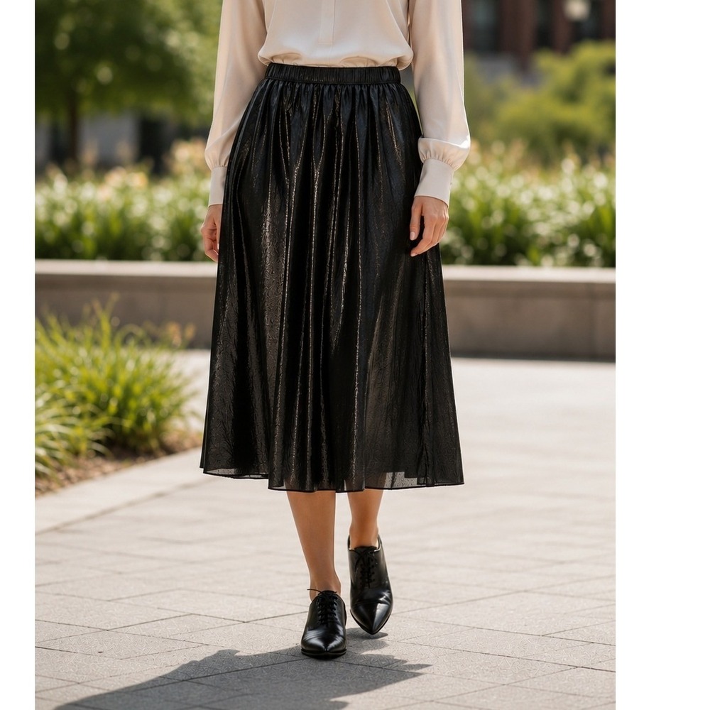 Vintage-Inspired Worthington Metallic Sheer Black Lined Skirt Size 10 Holiday